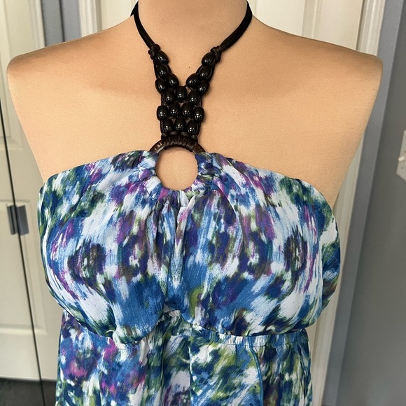 Vintage Self Esteem Blue Abstract Print Y2K Babydoll Tank Top Fairy Boho Hippie - Picture 2 of 9